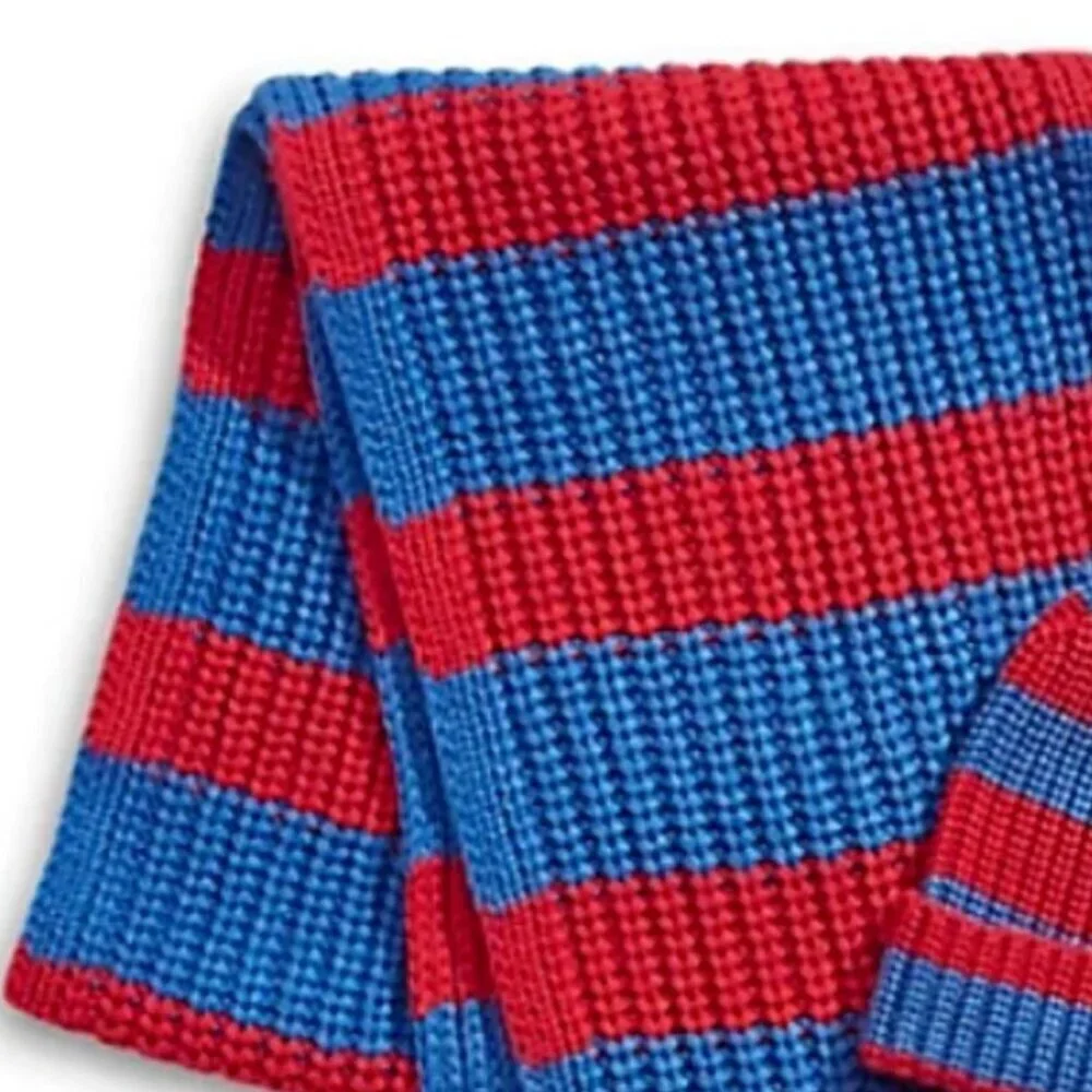 Tommy Hilfiger Scarf Beanie Hat Set Red Rugby Stripe Knit Unisex Toque Roll Up